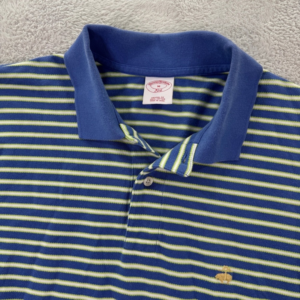 Brooks Brothers 346 Mens Medium Blue Green Stripe Polo Shirt Original Fit EUC - Picture 2 of 6